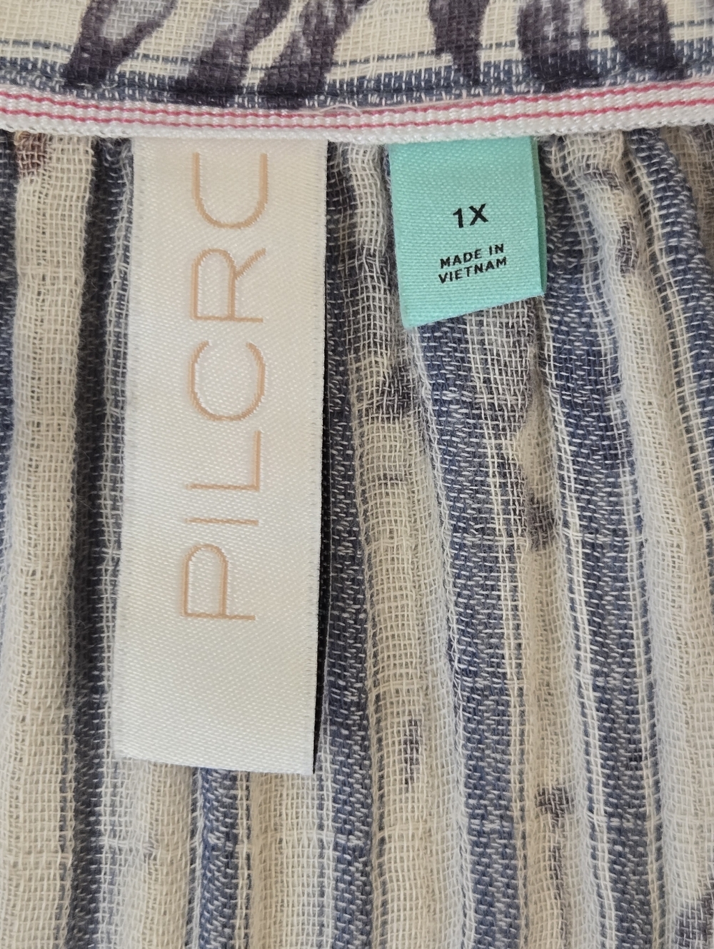Pilcro Tavi Ruffled Striped Floral Button Down Top Cream Blue Anthropology 1X - Picture 2 of 16